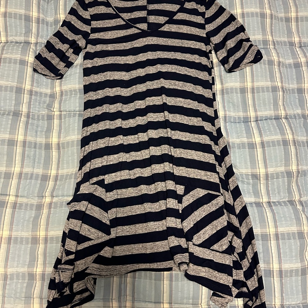Navy and Gray Striped V-Neck Tunic/Dress
